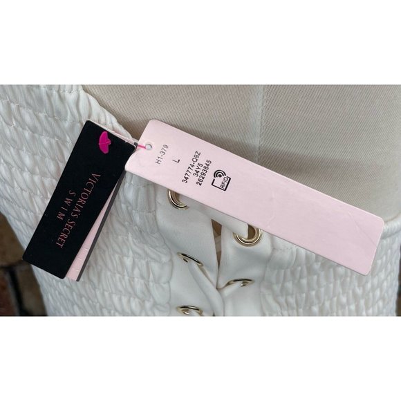 NWT Victoria’s Secret Ensenada Smocked Lace Up One Piece White Swimsuit Large - Picture 6 of 7